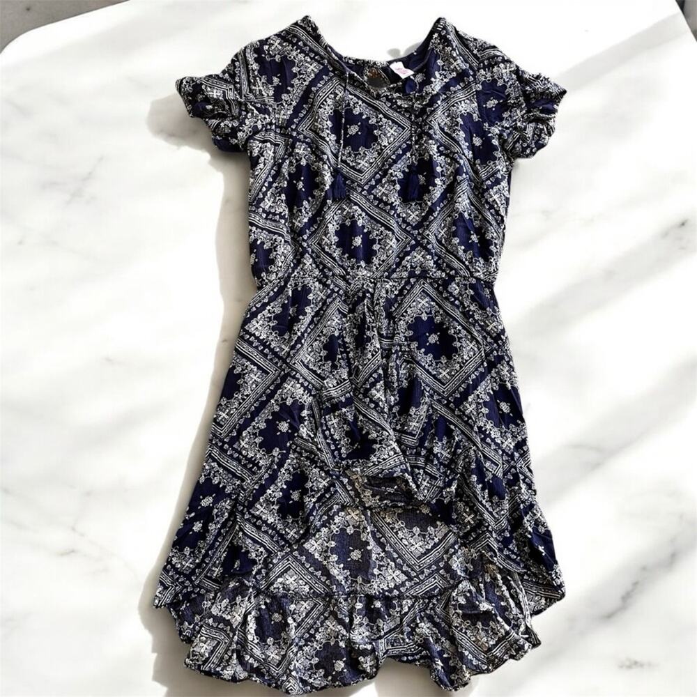 Justice Navy Blue Patterned Romper Hi lo Dress kids girls size 16 plus